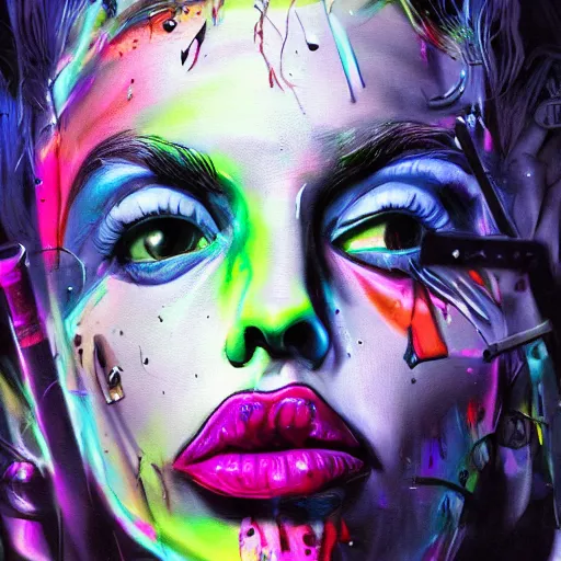 Image similar to splashes of neon, punk portrait made out of paint, trending on artstation, epic composition, emotional, beautiful, rendered in octane, highly detailed, realistic, tim burton comic book art, sharp focus