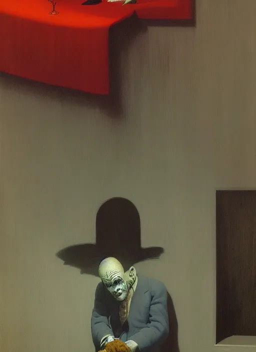 Prompt: clown at a funeral by Edward Hopper and James Gilleard, Zdzislaw Beksinski highly detailed