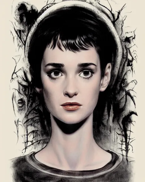 Prompt: beautiful young winona ryder from alien with xenomorph by h. r. giger, detailed proportional trending on art station, 4 k, 9 0's movie poster