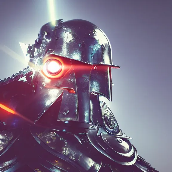 Prompt: advanced metal samurai armor, glowing led, splash art, movie still, cinematic lighting, dramatic, octane render, long lens, shallow depth of field, bokeh, anamorphic lens flare, 8k, hyper detailed, 35mm film grain