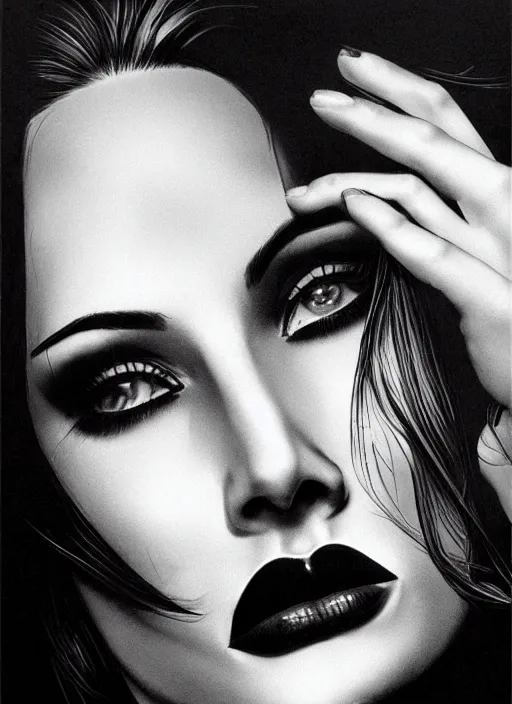 Image similar to a gorgeous female, photo by helmut newton, realistic, smooth face, perfect eyes, symmetrical, full body shot, wide angle, sharp focus, 8 k high definition, insanely detailed, intricate, elegant, art by artgerm