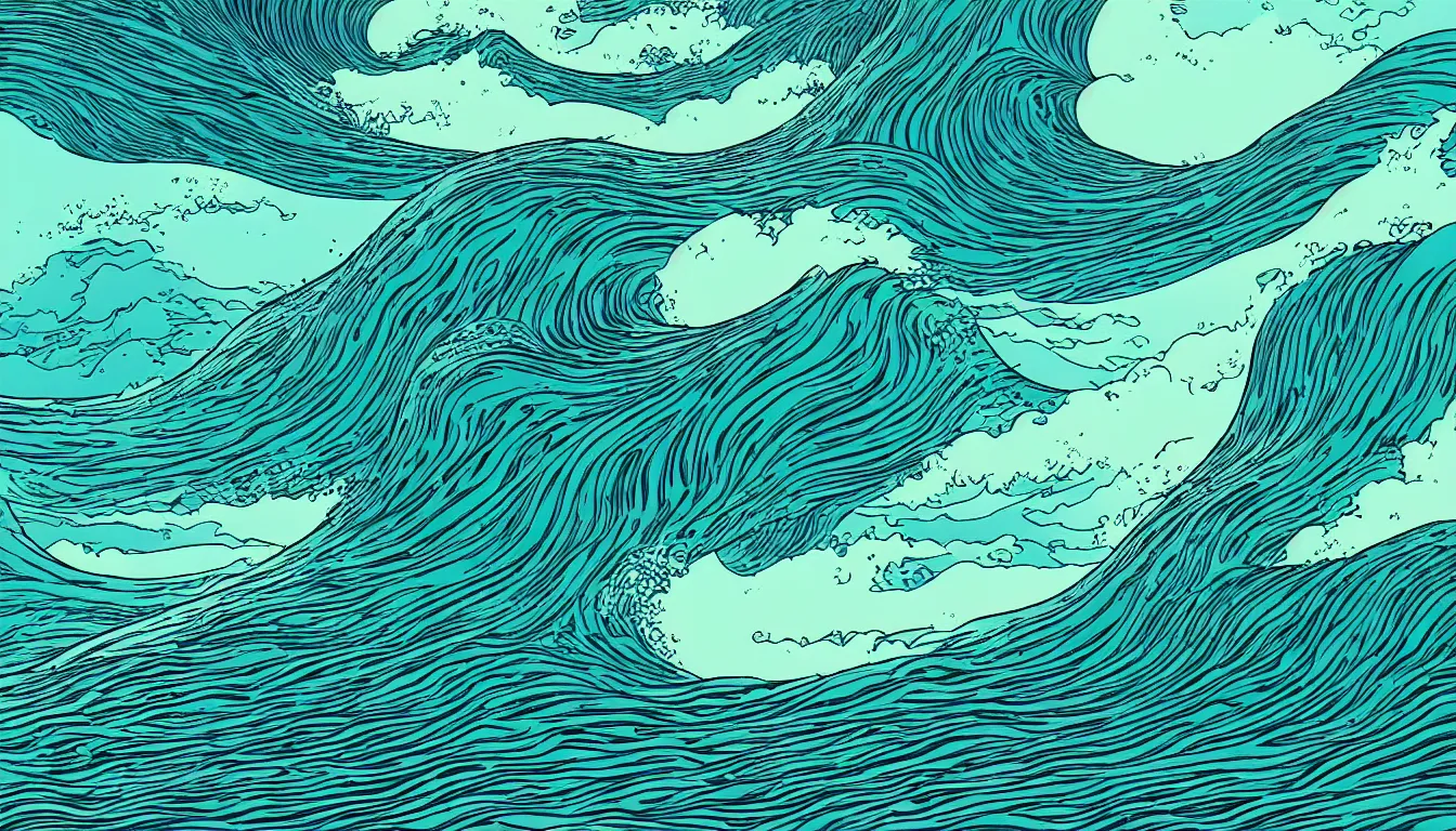 Image similar to ocean wave, land in sight by Kilian Eng, minimalist, detailed