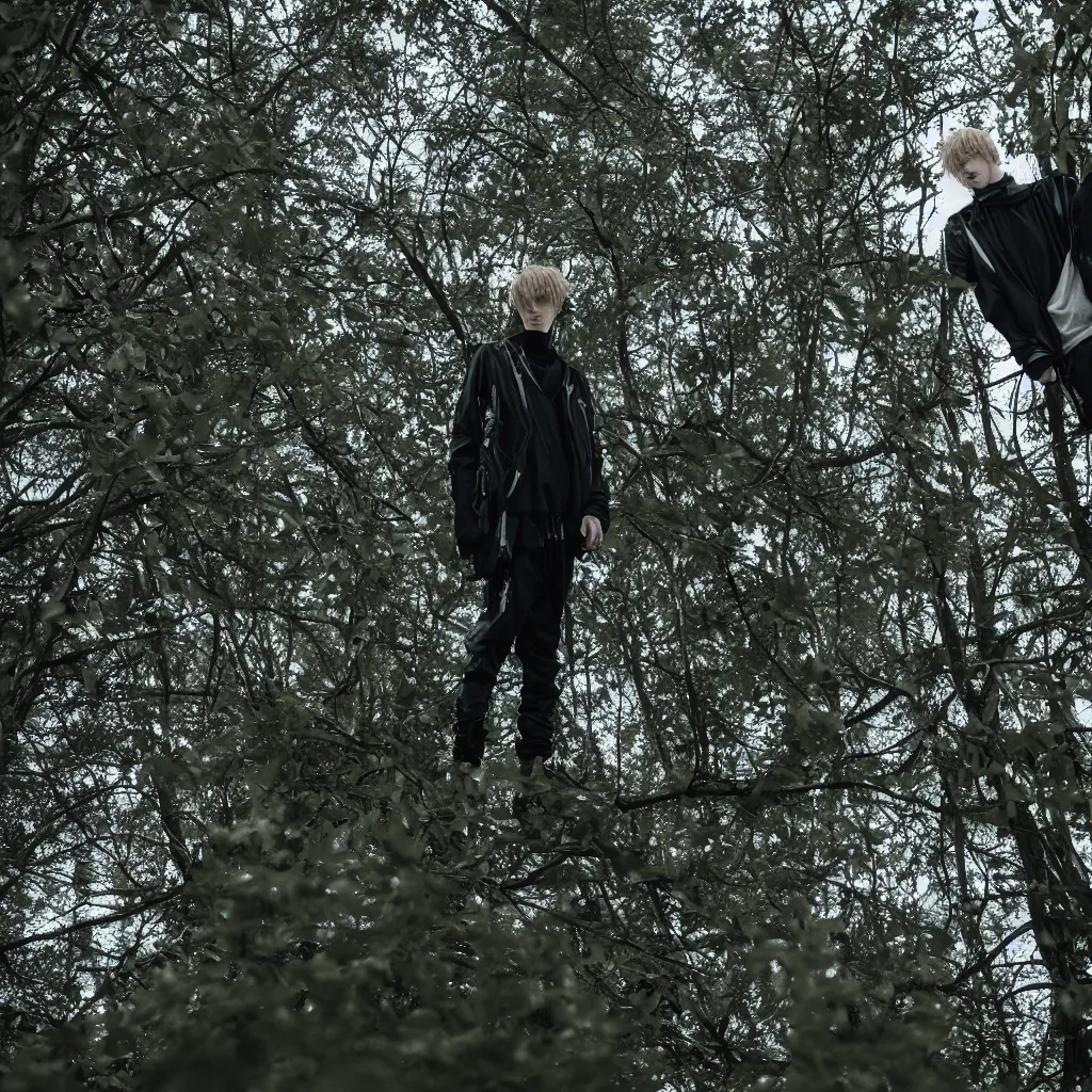 Image similar to cinematic still of bladee in dark forest, XF IQ4, f/1.4, ISO 200, 1/160s, 8K, RAW, dramatic lighting, symmetrical balance, in-frame