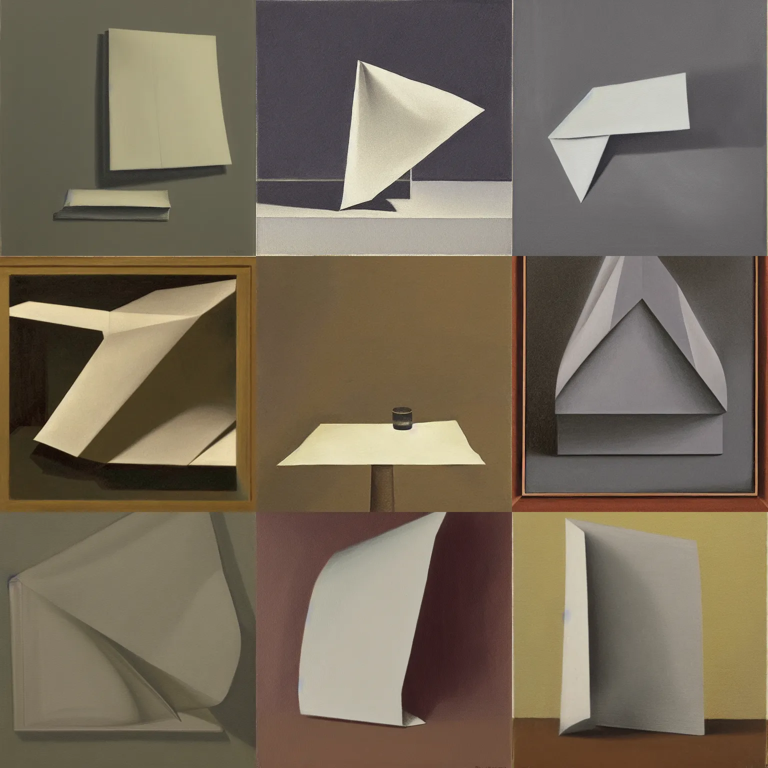 Prompt: an ultrafine detailed painting of a folded paper, by gertrude abercrombie, polycount, tonalism, oil on canvas, orthogonal, academic art