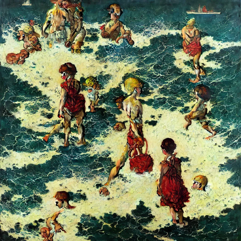 Prompt: the oceans of time will grind us all to dust, surreal, oil on canvas, by norman rockwell