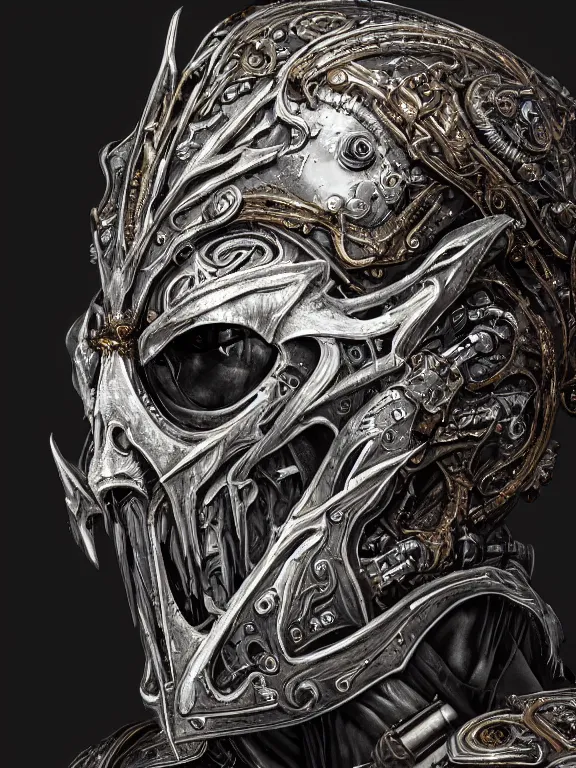 Image similar to portrait art of 8k ultra realistic undead wraith, ornate helmet , detailed intricate ornate armour,corrupted, cybernetic, full of colour, cinematic lighting, battered, trending on artstation, 4k, hyperrealistic, focused, extreme details,unreal engine 5, cinematic, masterpiece, art by ayami kojima, giger