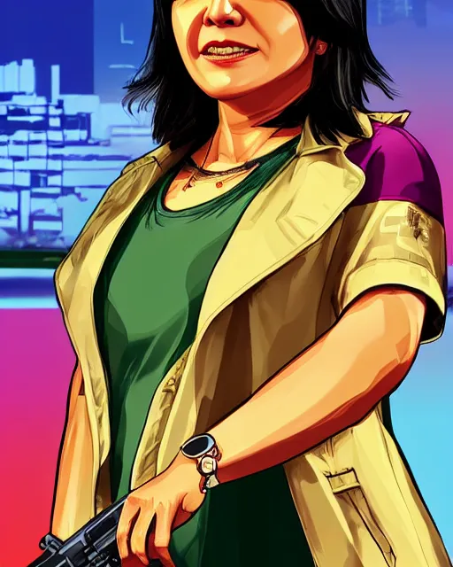 Image similar to leni robredo in gta v game box art by stephen bliss no text, detailed cover artwork, gta v, gta v loading screen