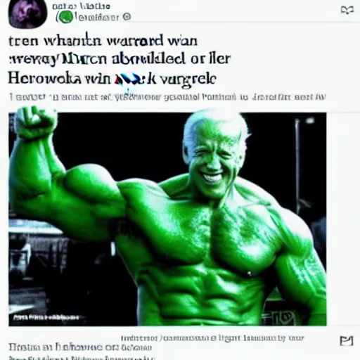 Prompt: joe biden as the hulk, award winning photo