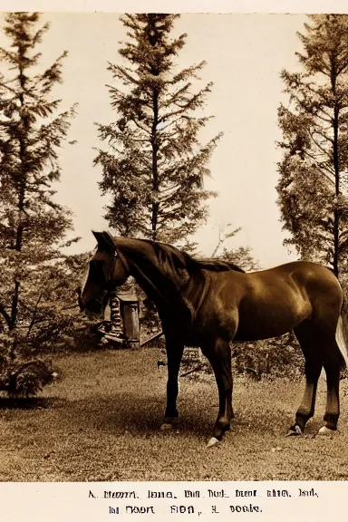 Prompt: a photo from the 1800s of 2 horses inside a tree