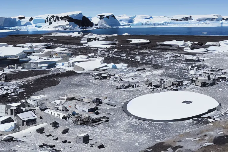 Prompt: high - tech antarctic archaeological dig site