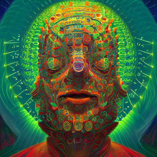 Prompt: benevolent deity by jeffrey smith and wlop and gustave dore, featuring bright colors, circuitry, code, binary, cryptonomicon, dmt entity, ambient occlusion, 3 d concept render, scientifically accurate, artstation, intricate, beautiful, look at that detail!