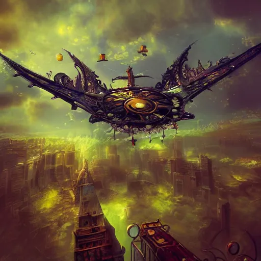 Image similar to flying, flower - shaped city, sky, fantasy art, steampunk