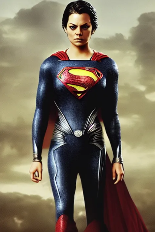 Image similar to a fancy close up of Man of Steel cast as Mila Kunis by Greg Rutkowski, full body shot