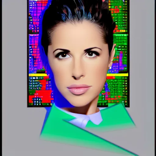 Prompt: a highly detailed and realistic concept art of Kelly Monaco in a vaporwave artwork composition, inside Windows98 user interface elements