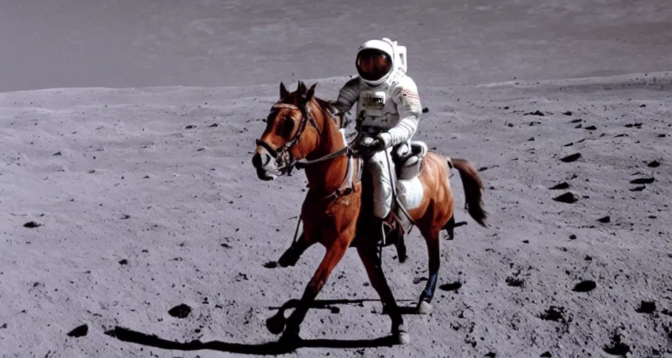 Image similar to An astronaught riding a horse on the moon