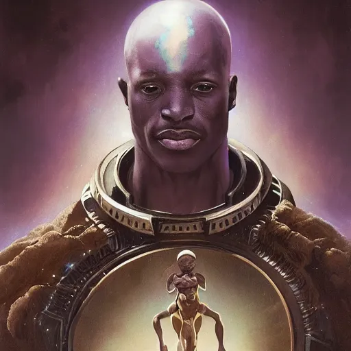 Image similar to an african!! cosmic god bending space time, watchmen, dim light, bloom, front game card, marvel comics, dark, intricate, highly detailed, smooth, artstation, digital illustration by ruan jia and mandy jurgens and artgerm and wayne barlowe and greg rutkowski and zdislaw beksinski, and adi granov