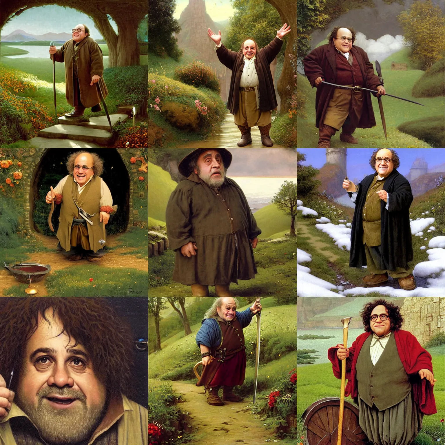 Prompt: Danny DeVito as a hobbit, by Edmund Blair Leighton