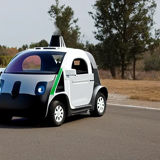 Image similar to weaponized self driving car by google equipped with multiple rocket launcher system