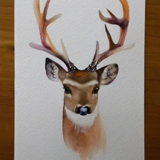 Image similar to a beautiful calming watercolour painting of a deer. soft colours. light. deer portrait. symmetric.