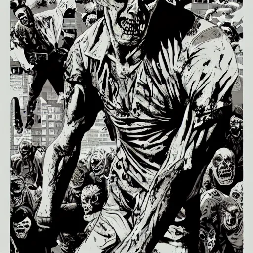 Prompt: zombie apocalypse by martin ansin, detailed