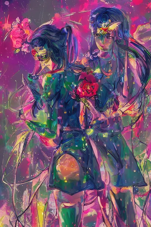 Prompt: cyberpunk hungarian floral sailor moon painterly