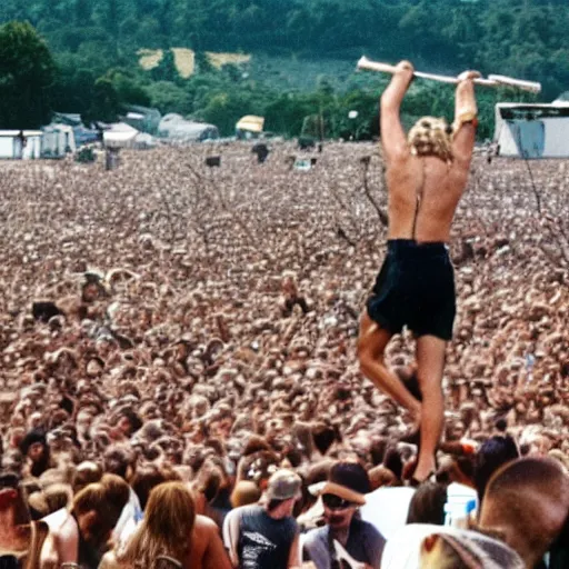 Image similar to Gigachad performing at Woodstock