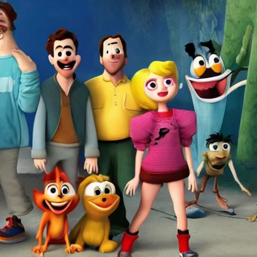 Prompt: the cast of It's Always Sunny In Philadelphia (2005), Disney Pixar film