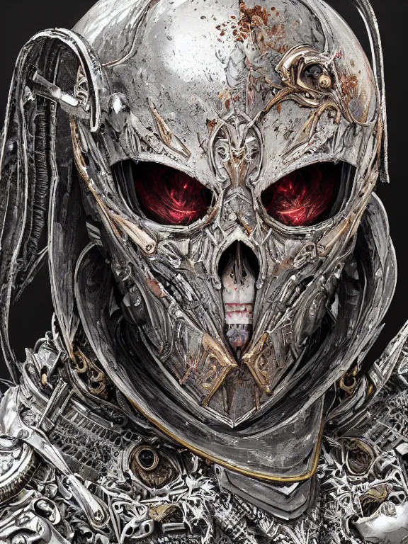 Image similar to portrait art of 8k ultra realistic undead wraith, ornate helmet , detailed intricate ornate armour,corrupted, cybernetic, full of colour, cinematic lighting, battered, trending on artstation, 4k, hyperrealistic, focused, extreme details,unreal engine 5, cinematic, masterpiece, art by ayami kojima, giger