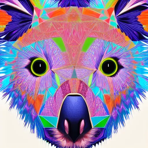 Prompt: a technicolor portrait of a koala in geometric kaleidoscopic colors trending on artstation 4 k intricate extremely detailed digital art