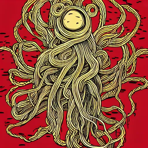 Prompt: Cinematic detailed portrait of the flying spaghetti monster.