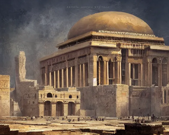 Image similar to a football stadium in the style of ancient egypt architecture, art by greg rutkowski and artgerma, stunning concept art, exterior design