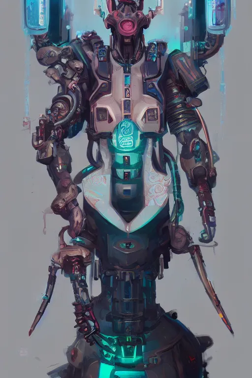 Image similar to portrait of a cybernetic llama samurai, cyberpunk concept art by pete mohrbacher and artgerm and wlop and greg rutkowski and deathburger, digital art, highly detailed, intricate, sci-fi, sharp focus, Trending on Artstation HQ, deviantart, unreal engine 5, 4K UHD image, daily deviation