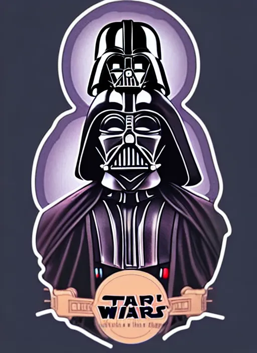 Prompt: cute darth vader sticker design, natural lighting, path traced, highly detailed, high quality, digital painting, by don bluth and ross tran and studio ghibli and alphonse mucha, artgerm