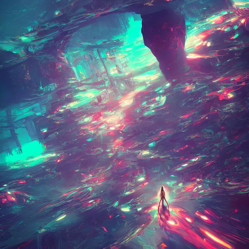 Image similar to an # illustration a # turn off your mind, relax, and float, # digital 2 d, # sci - fi, # fututistic, psychedelic by yoshitaka amano and alena aenami, trending on artstation, nvidia, matte painting, unreal engine