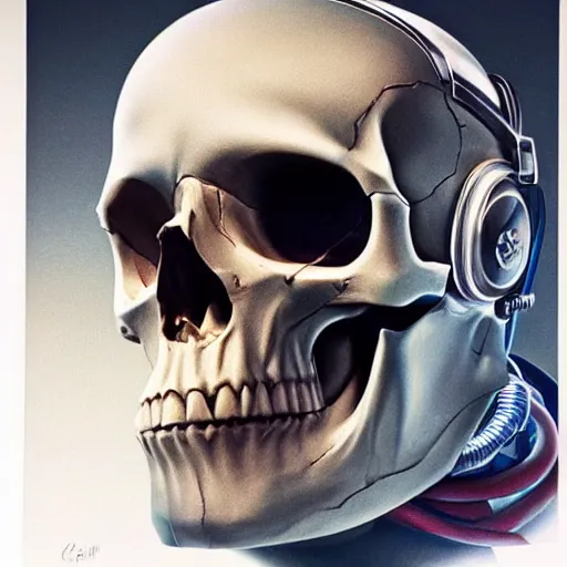 Image similar to skull in astronaut helmet detailed, epic masterpiece of cinematographic hyperrealism, realistic shaded lighting poster by craig mallismo, artgerm, jeremy