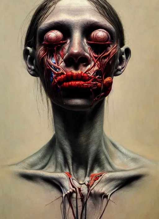 Prompt: there is ugliness in beauty, but there is also beauty in ugliness detailed painting inspired by beksinski and alex gray, accurate anatomy by jenny saville, edward hopper trending on artstation. 8 k