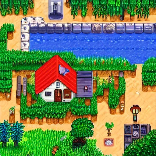 Image similar to hyper realistic photo of pelican town stardew valley