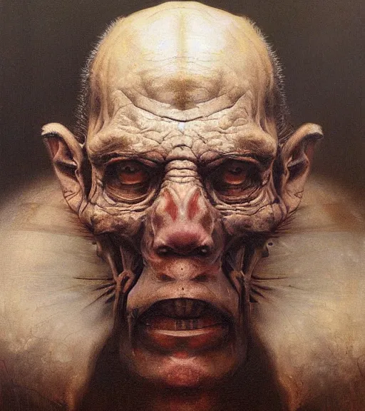 Prompt: beautiful oil clean painting biomechanical portrait of old man by wayne barlowe, rembrandt, complex, old, stunning