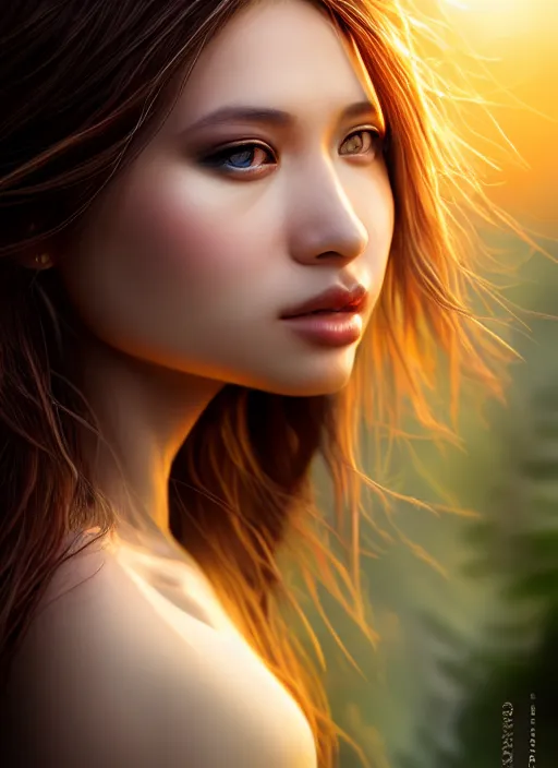 Image similar to photo of a gorgeous female with 3 eyes in the style of stefan kostic, realistic, half body shot, sharp focus, 8 k high definition, insanely detailed, intricate, elegant, art by stanley lau and artgerm, extreme bokeh light spring foliage