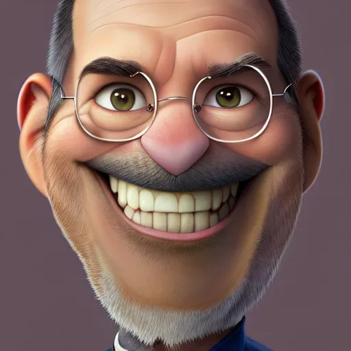 Prompt: portrait of a cartoon steve jobs smiling, medium shot, zootopia, fantasy, intricate, cinematic lighting, digital painting, artstation, concept art, smooth, sharp focus, pixar zootopia illustration, art by artgerm and greg rutkowski and disney, detailed textures, award winning portrait studio lighting by jessica rossier and brian froud and gaston bussiere