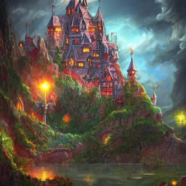 Image similar to infinitely detailed scenery art expanding fantasy dream art candy world with a castle made out of candy detailed scenery artwork, candy scenery artwork scenery artstation!! scenery pixiv!!