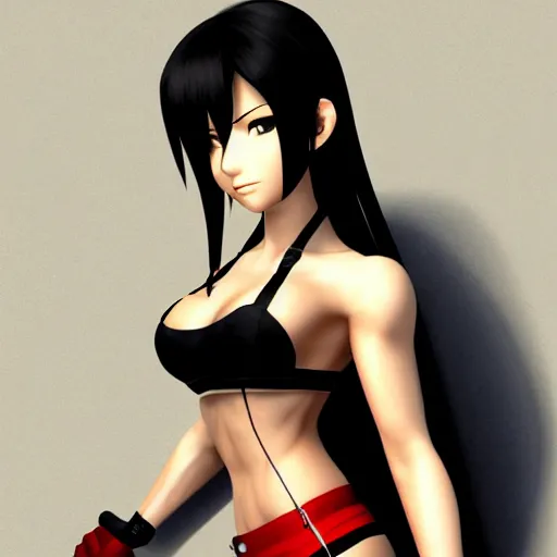 Image similar to high quality art of tifa lockhart with muscled abs, trending on artstation