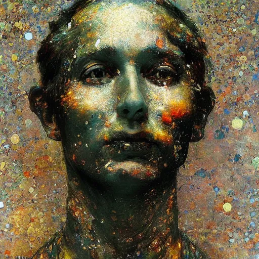 Image similar to a sculpture portrait made of stars and dust and molecules and atoms, painting part by wojciech siudmak, part by ilya repin, part by max ernst, part by norman rockwell, artstation