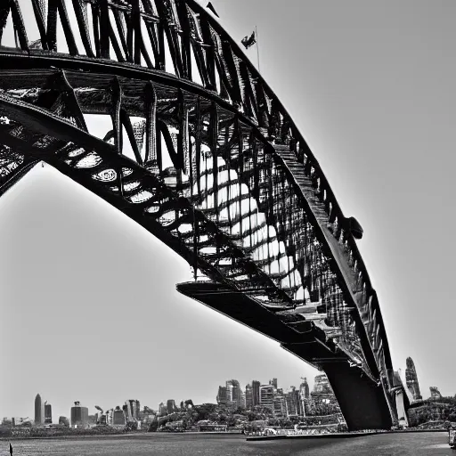 Prompt: sydney harbour bridge by reg mombassa