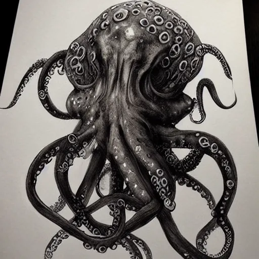 Image similar to Painting, Creative Design, Anthropomorphic octopus, Biopunk, Body horror, by Marco Mazzoni