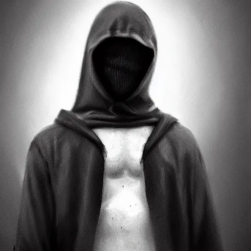 Prompt: ultra realistic illustration, man in a black hood, in a striped purple balaclava, mysterious, highly detailed, digital painting, artstation, concept art, smooth, sharp focus, illustration