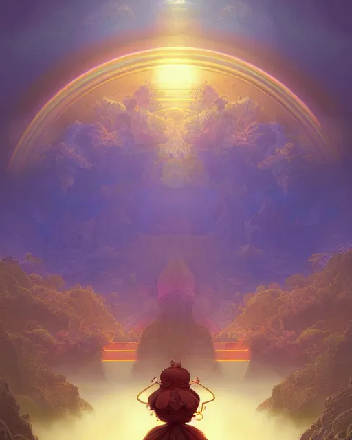 Image similar to magical morning in shangri - la, coherent design, symmetrical, concept art, vivid color, complementary color, golden ratio, detailed, sharp lines, intricate, rainbowshift, by maxfield parrish, by peter mohrbacher, by gustave dore, by alphonse mucha, deviantart, octane render