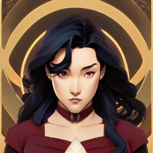 Image similar to Asami Sato from The Legend of Korra, fantasy, intricate, elegant, highly detailed, digital painting, artstation, concept art, matte, sharp focus, illustration, art by Artgerm and Greg Rutkowski and Alphonse Mucha