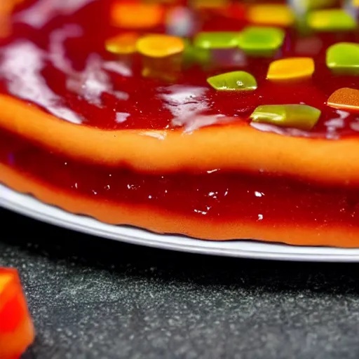 Image similar to high resolution photo of gummy pizza, michelin star, very tasty, food photography, instagram, trending