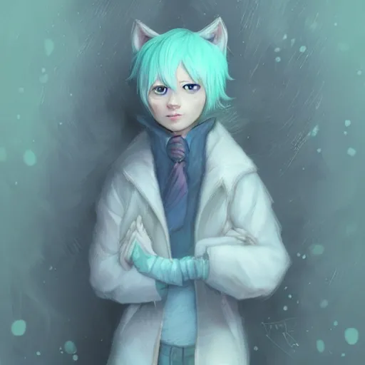 Prompt: aesthetic portrait commission of a albino male furry anthro cute wolf wearing a cute mint colored cozy soft pastel winter outfit, winter Atmosphere. Character design by charlie bowater, ross tran, artgerm, and makoto shinkai, detailed, inked, western comic book art, 2021 award winning painting